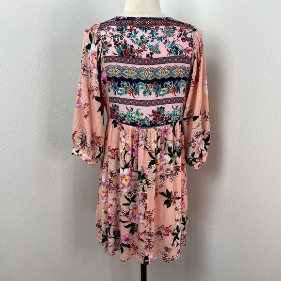 Umgee Pink Floral Dress Small Baby Doll Fairy Whimsy Goth Boho Peasant Milkmaid - Picture 9 of 13